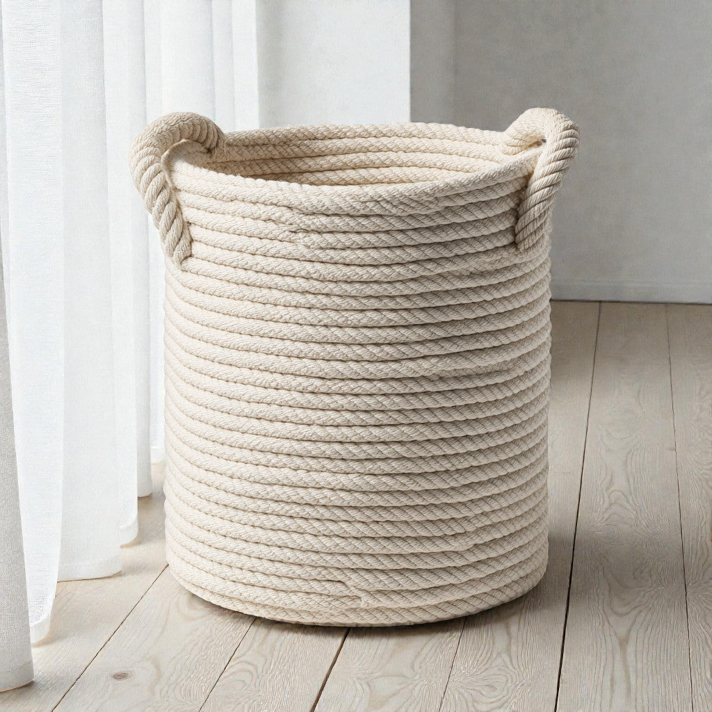 Zelphira Large Cotton Rope Laundry Basket - Cream White