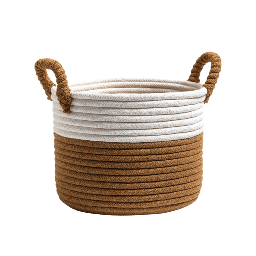 Zelphira Two-Tone Woven Basket - White & Jute