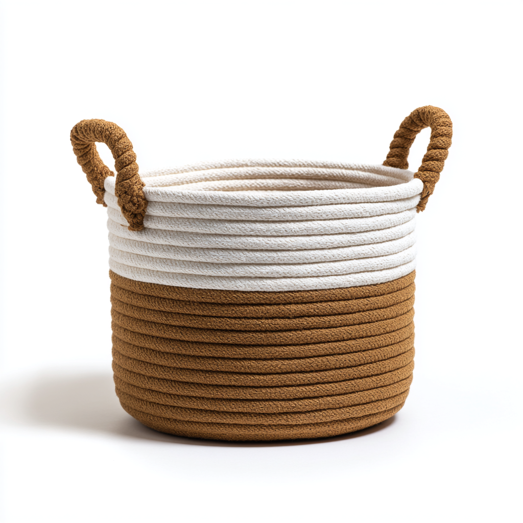 Zelphira Two-Tone Woven Basket - White & Jute