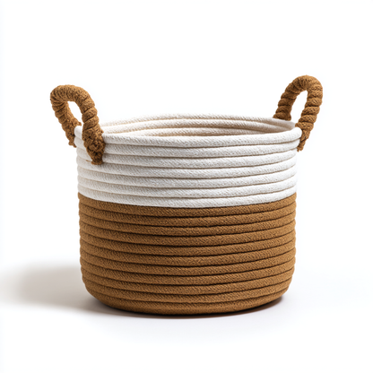 Zelphira Two-Tone Woven Basket - White & Jute