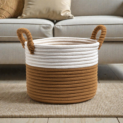 Zelphira Two-Tone Woven Basket - White & Jute