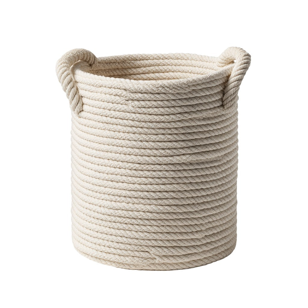 Zelphira Large Cotton Rope Laundry Basket - Cream White